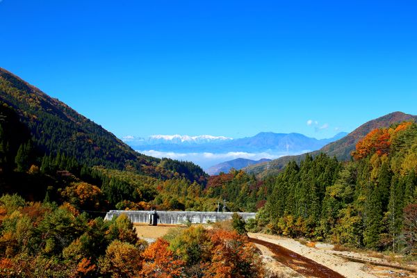 松川渓谷の紅葉と北アルプス